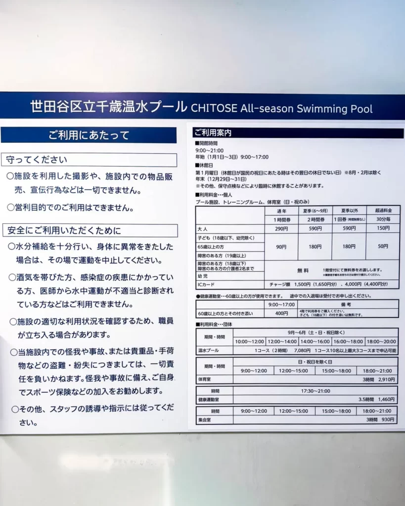 世田谷区立千歳温水プールの案内板【東京・世田谷】