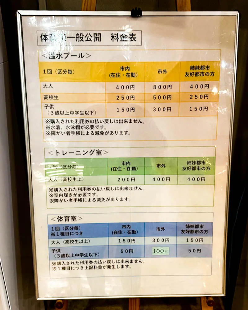 生涯学習センター 温水プールの料金案内【東京・府中】